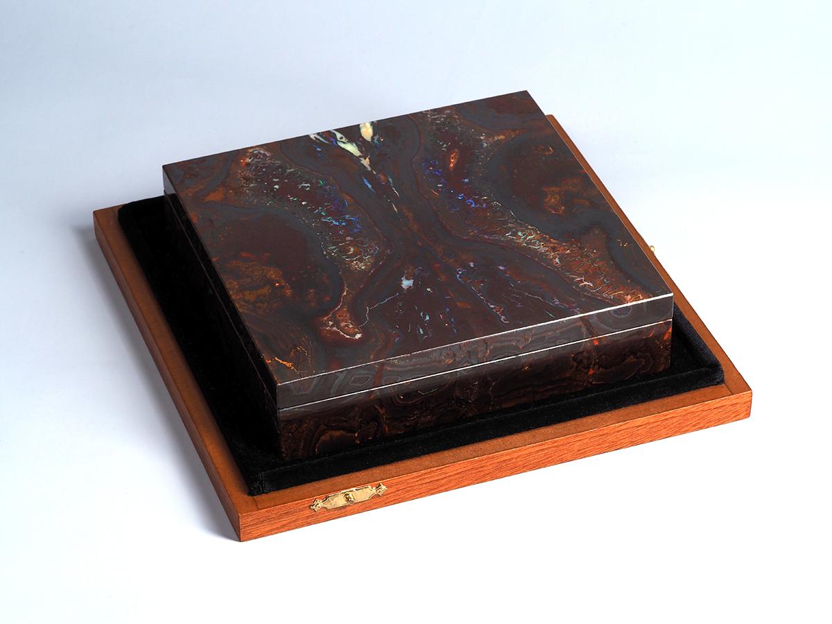 Square Cut Opal Vanity case Stone Wood Box wife birthday gift special person wedding gifts For Sale