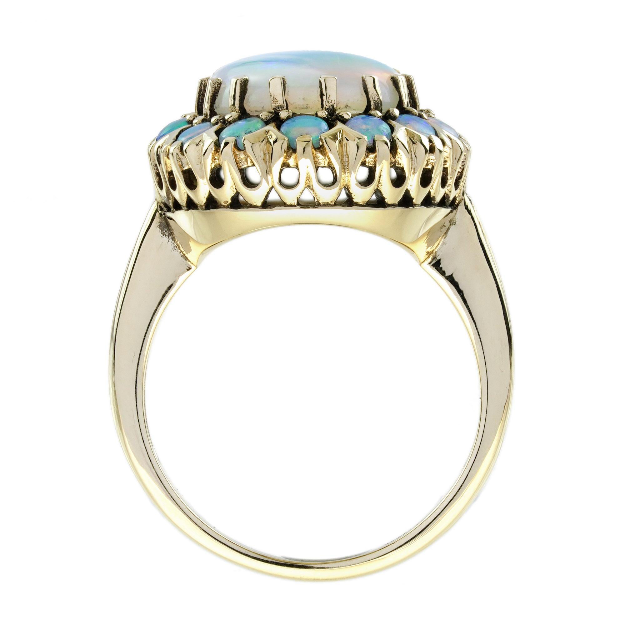 Taille ovale Bague en or jaune Opale d'inspiration vintage Style antique Dîner Cocktail en vente