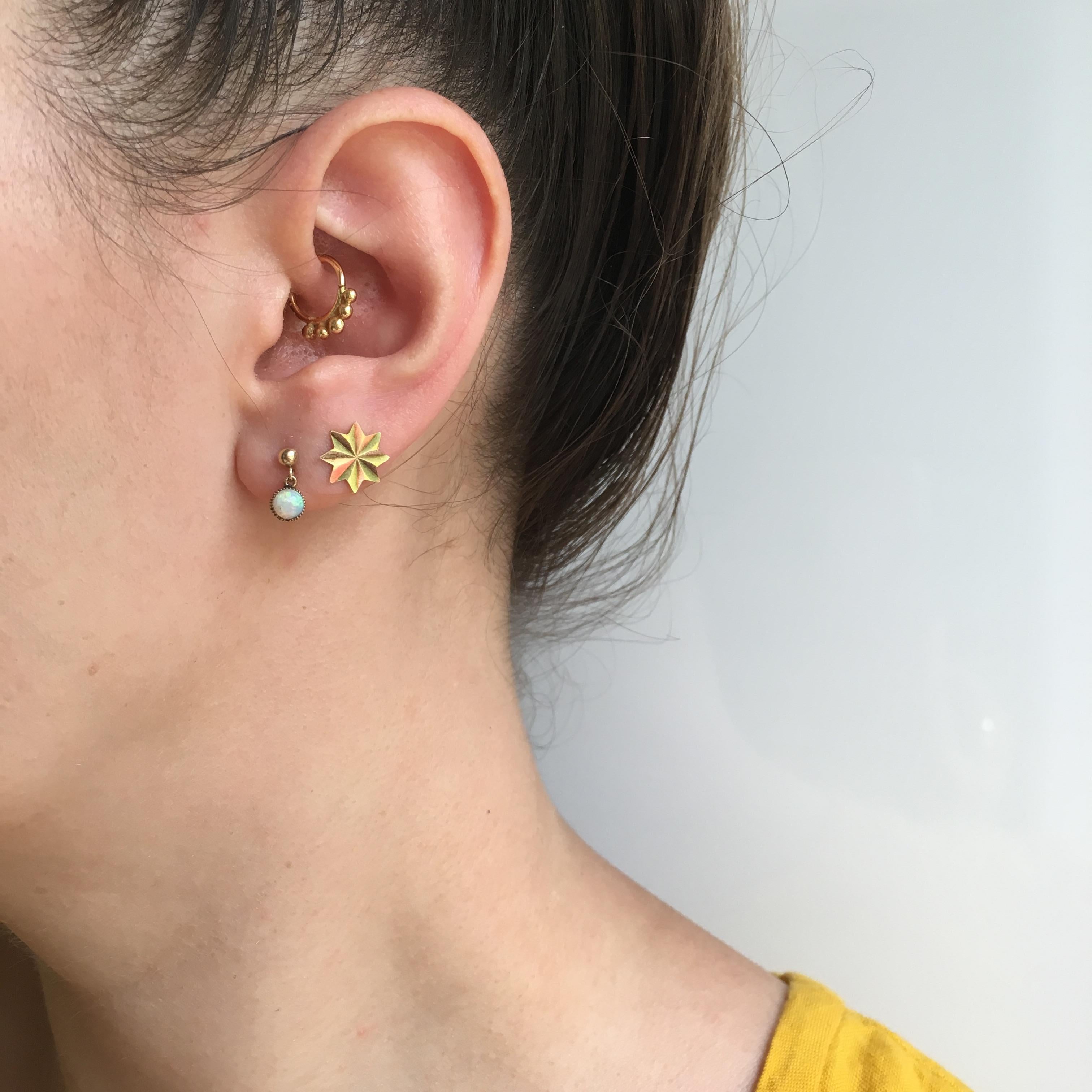 Opal Vintage Jewelry Gold Cabochon Gemstone Drop Earrings Millegrain Stud 5