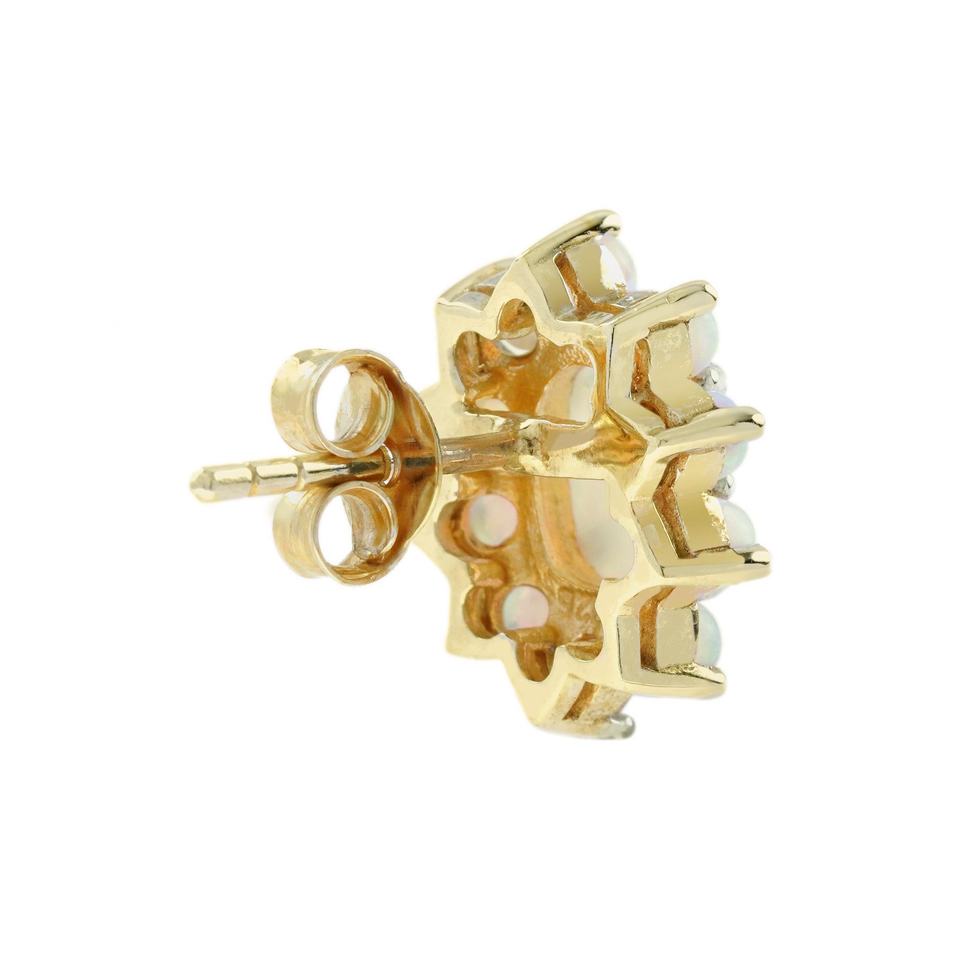Victorian Opal Vintage Style Cluster Stud Earrings in 9K Yellow Gold For Sale