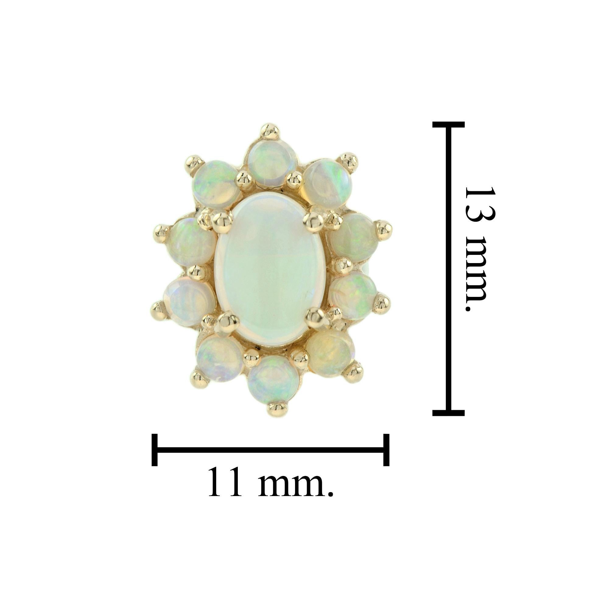 Oval Cut Opal Vintage Style Cluster Stud Earrings in 9K Yellow Gold For Sale