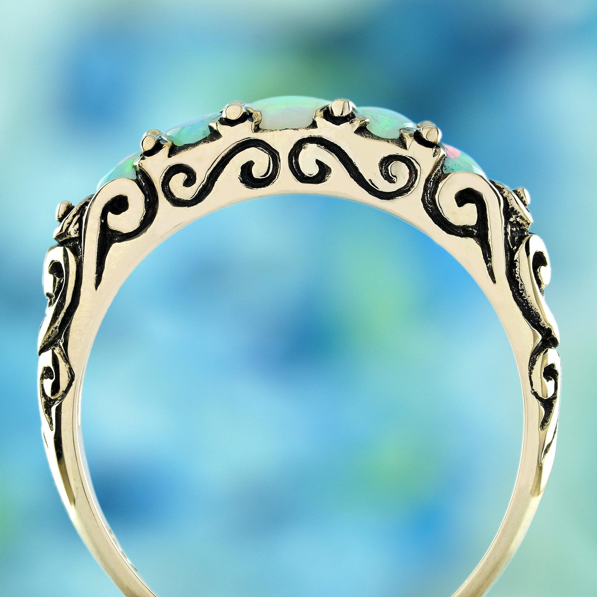 Opal Vintage Style Five Stone Ring  in Solid 9K Yellow Gold In condizioni Nuovo in vendita a Bangkok, TH