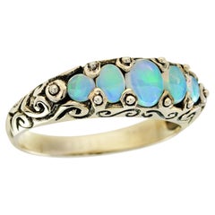 Opal Vintage Style Five Stone Ring  in Solid 9K Yellow Gold