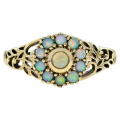 Opal Vintage Style Floral Cluster Ring in 9k Yellow Gold