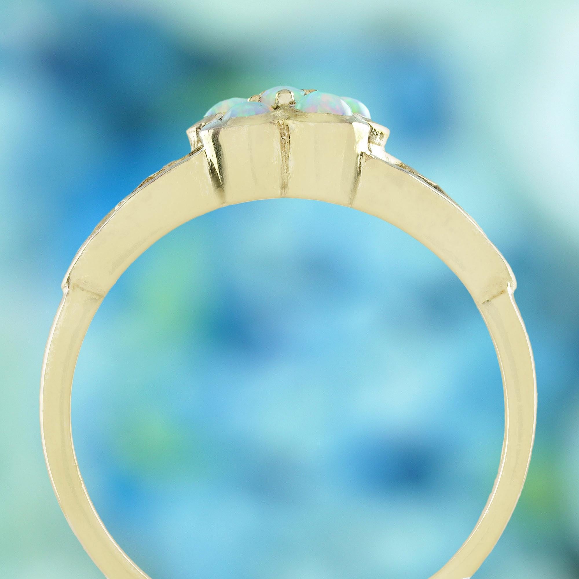 Opal Vintage Style Floral Filigree Ring in Solid 14K Yellow Gold In New Condition For Sale In Bangkok, TH