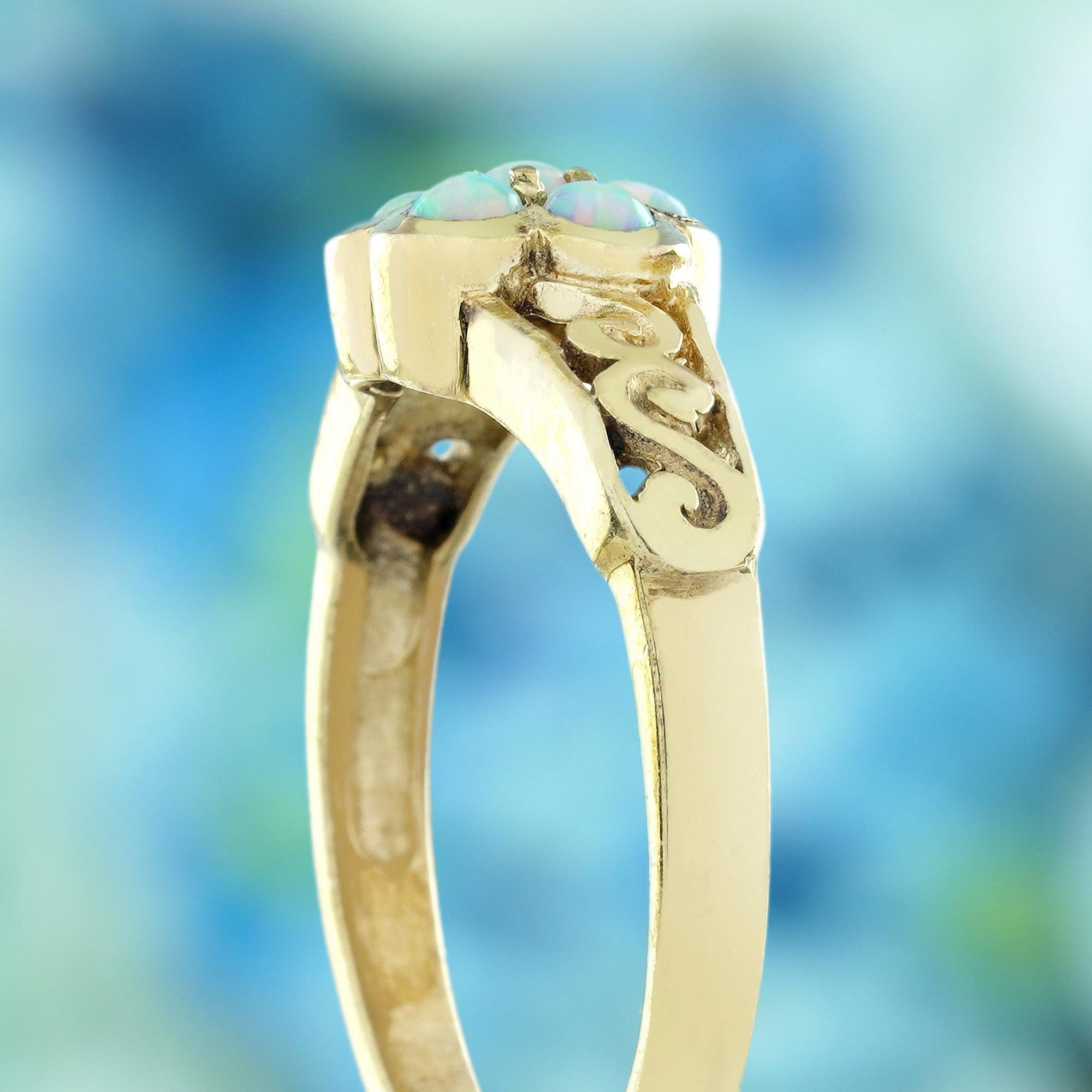 Women's Opal Vintage Style Floral Filigree Ring in Solid 14K Yellow Gold For Sale