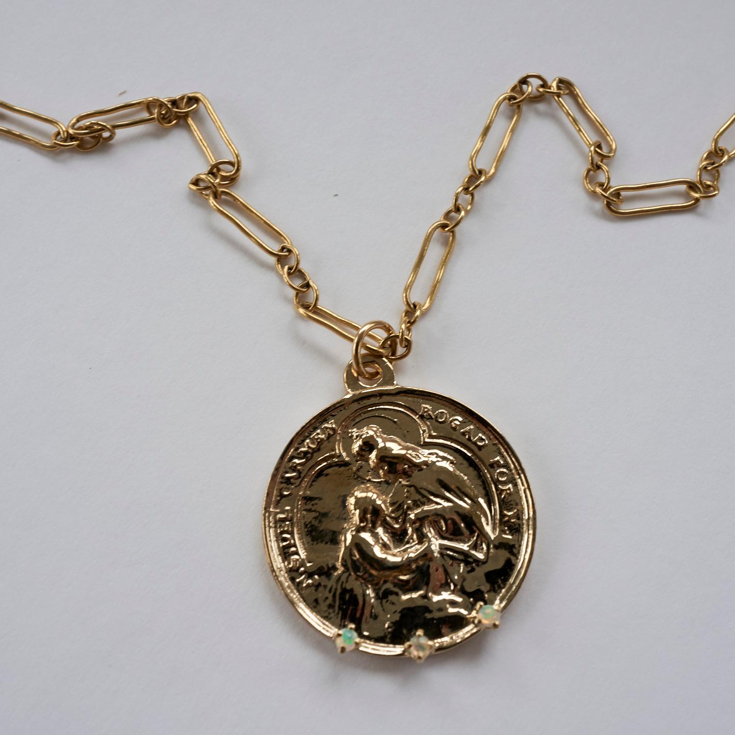 Medaille Jungfrau Maria Opal Münze Anhänger Kette Halskette Gold gefüllt  J Dauphin (Zeitgenössisch) im Angebot