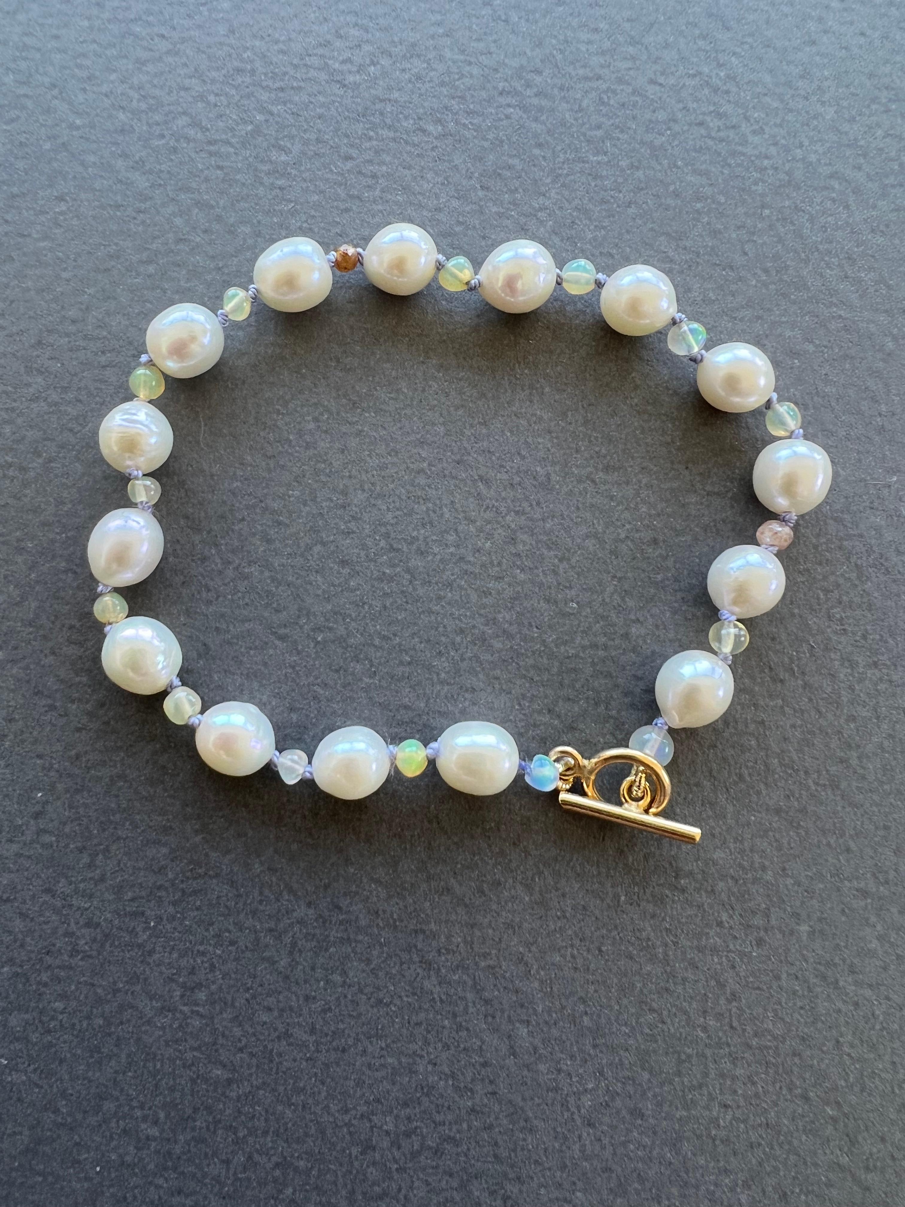Romantic Opal White Pearl Bracelet For Sale