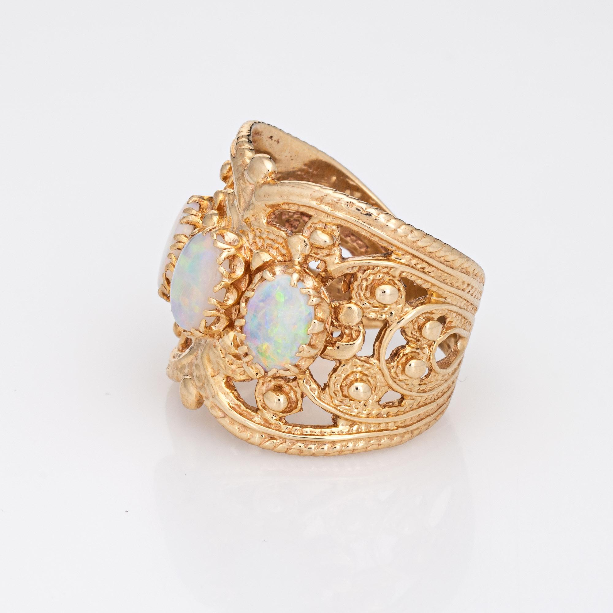 Modern Opal Wide Band Cigar Ring Vintage 14k Yellow Gold Estate Jewelry