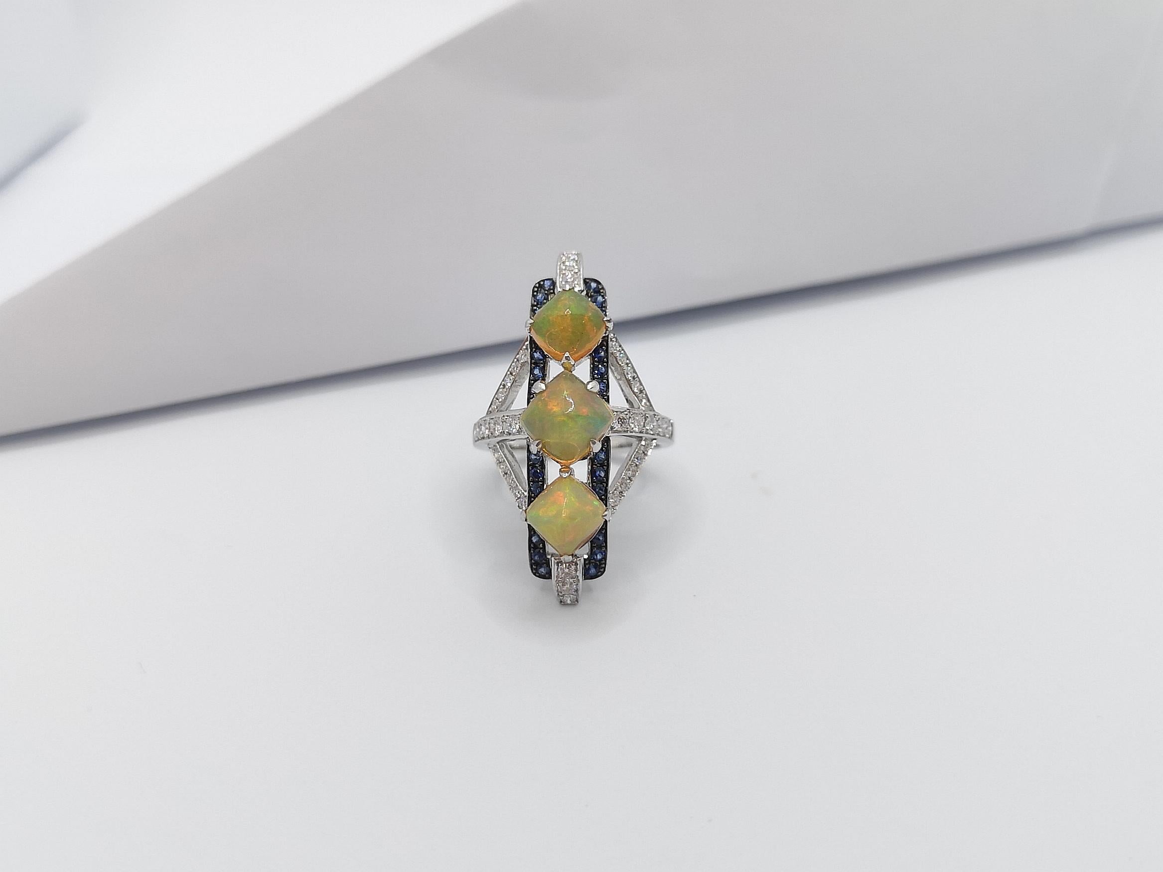 Ring mit Opal mit blauem Saphir und Diamant in 18 Karat Weißgoldfassung im Angebot 12