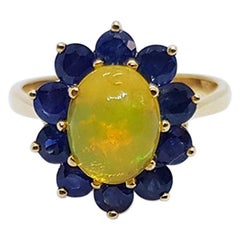 Opal with Blue Sapphire Ring Set in 18 Karat Gold Settings