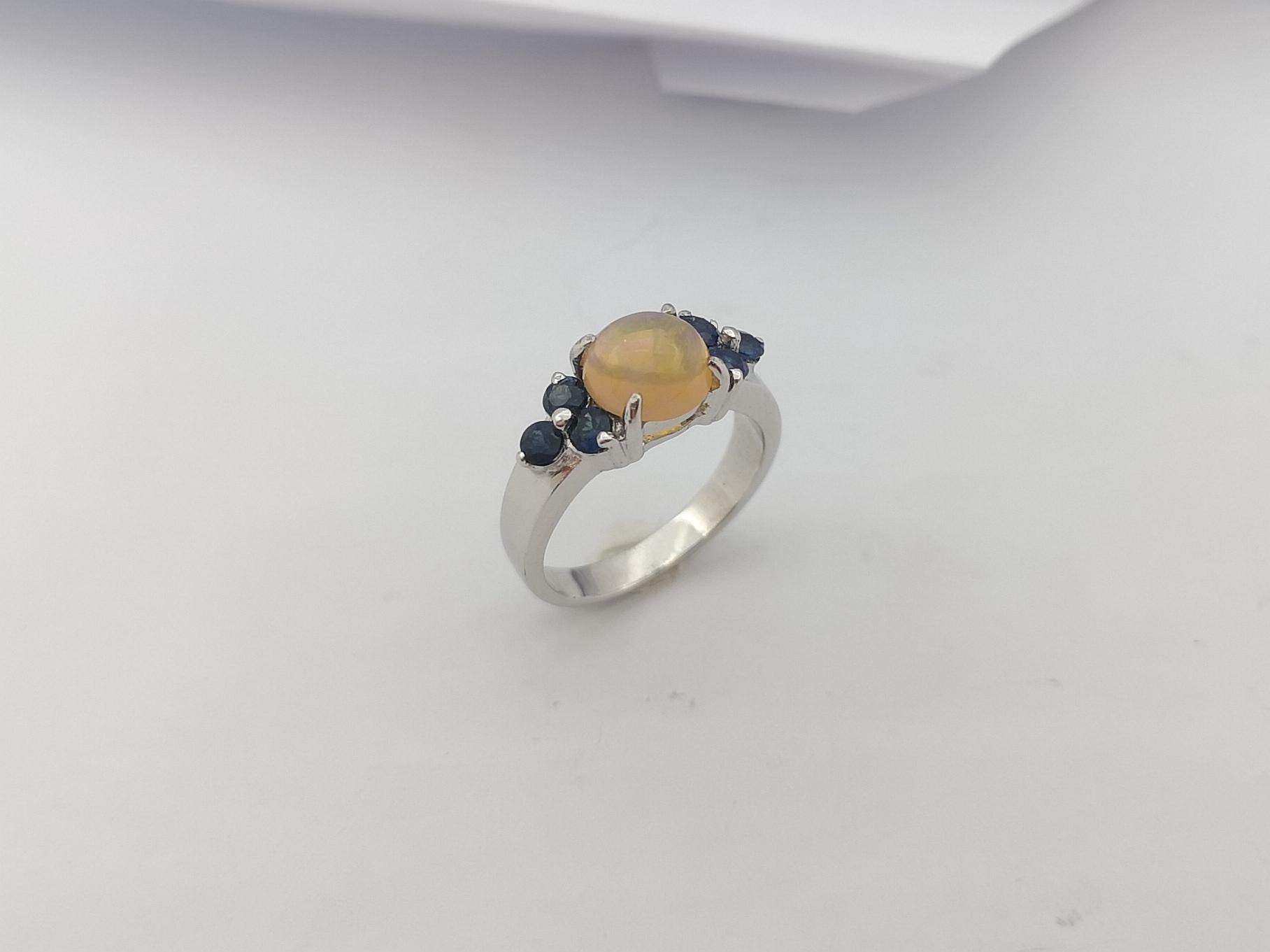 Opal with Blue Sapphire Ring set in Silver Settings For Sale 4