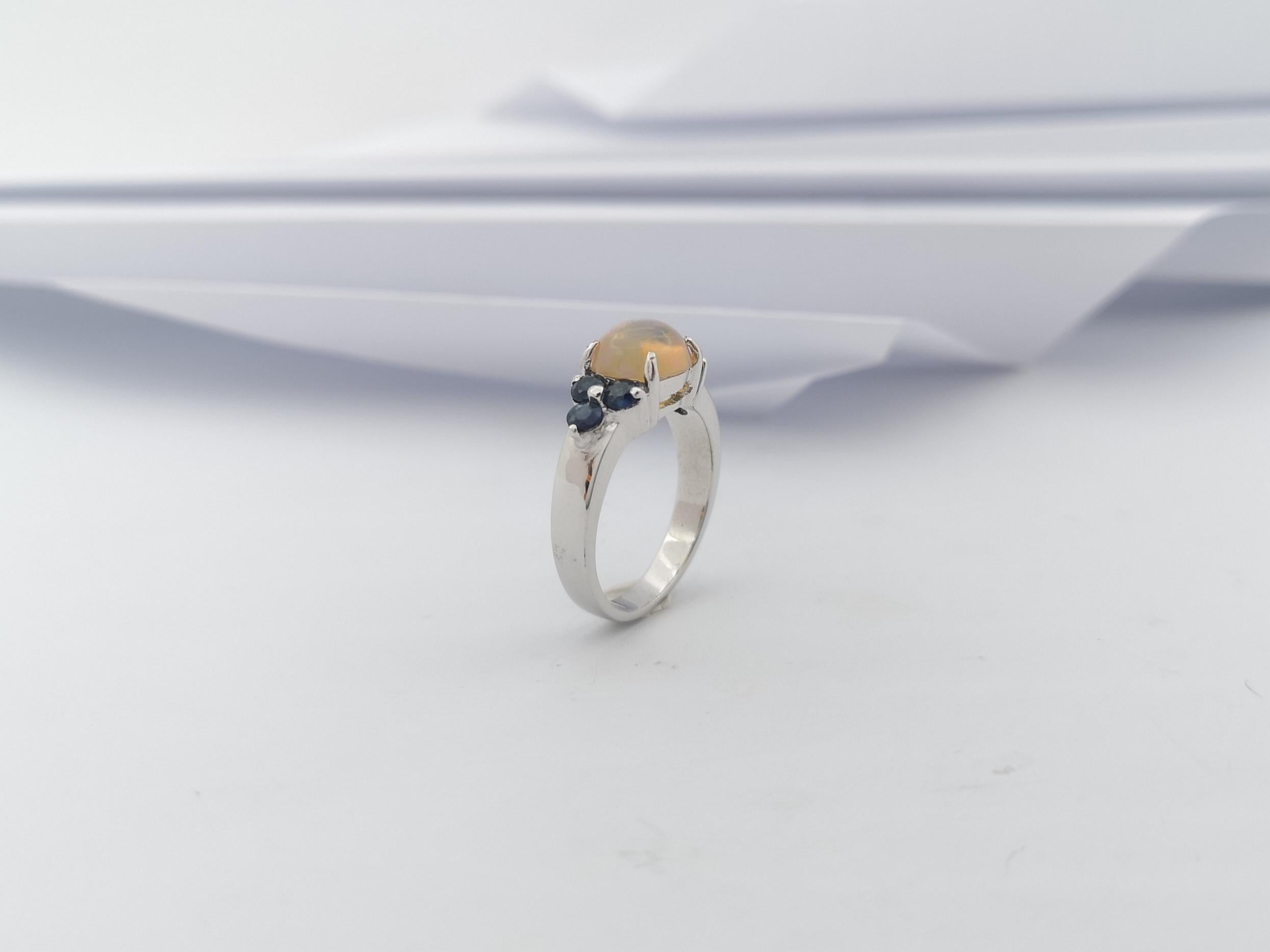 Opal with Blue Sapphire Ring set in Silver Settings For Sale 6