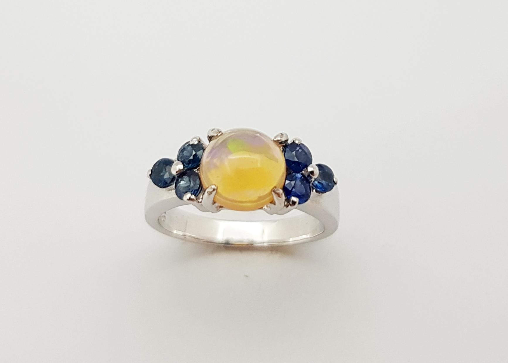 Opal with Blue Sapphire Ring set in Silver Settings For Sale 7