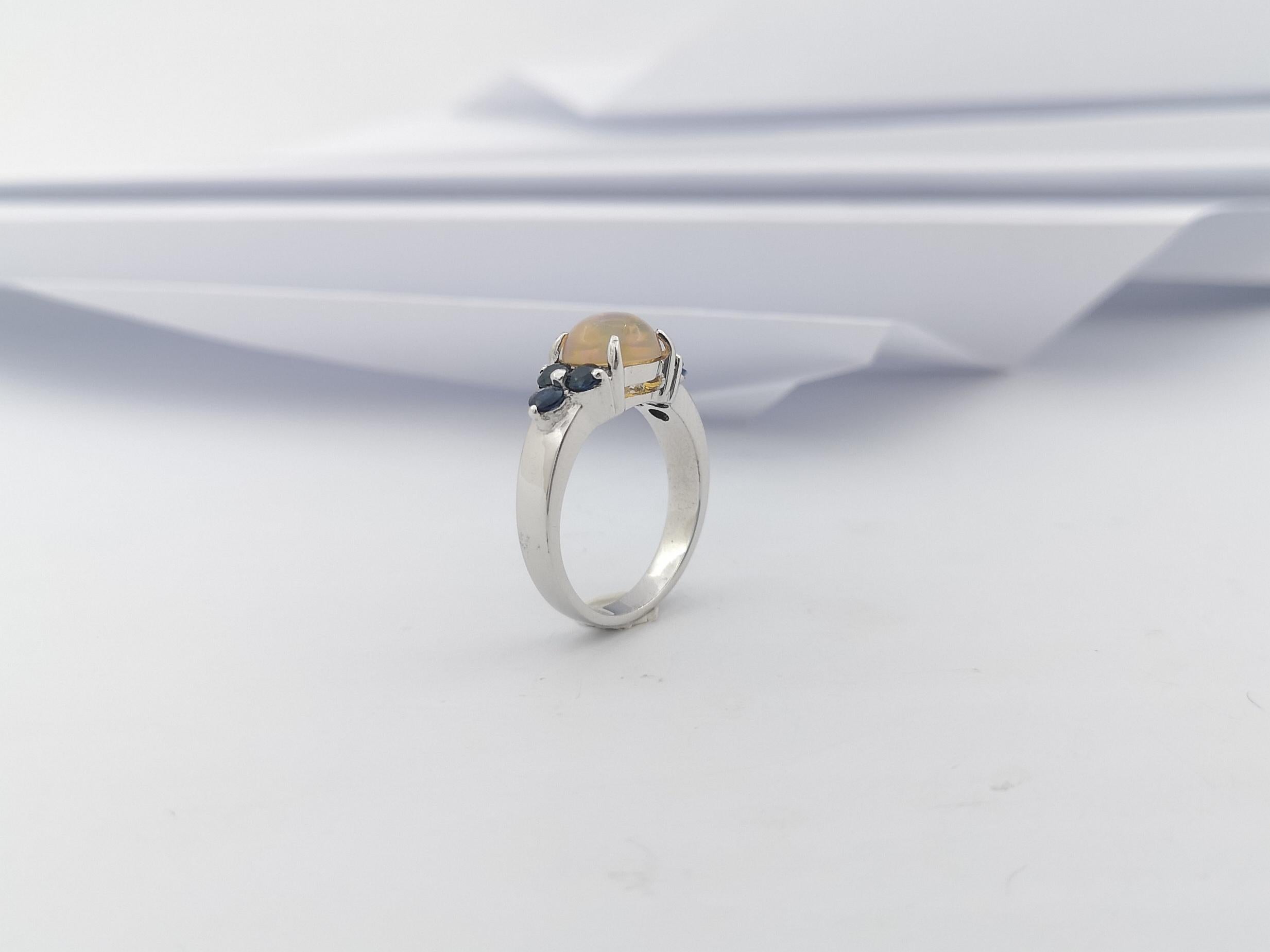 Opal with Blue Sapphire Ring set in Silver Settings For Sale 8