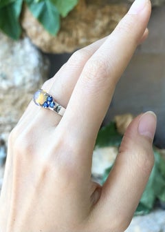 Opal with Blue Sapphire Ring set in Silver Settings