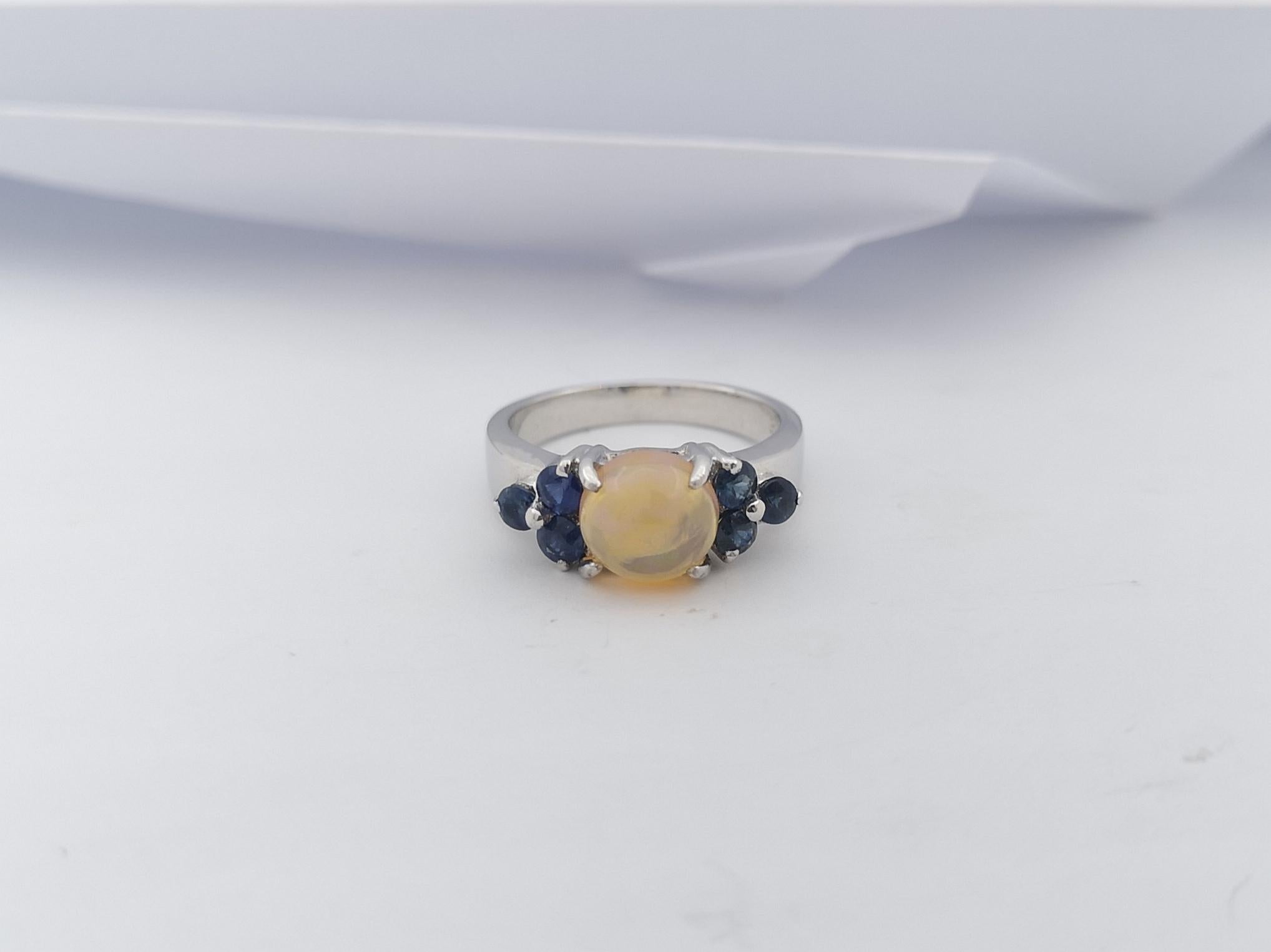 Women's Opal with Blue Sapphire Ring set in Silver Settings For Sale