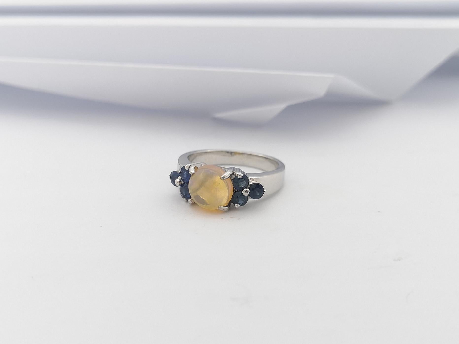 Opal with Blue Sapphire Ring set in Silver Settings For Sale 1