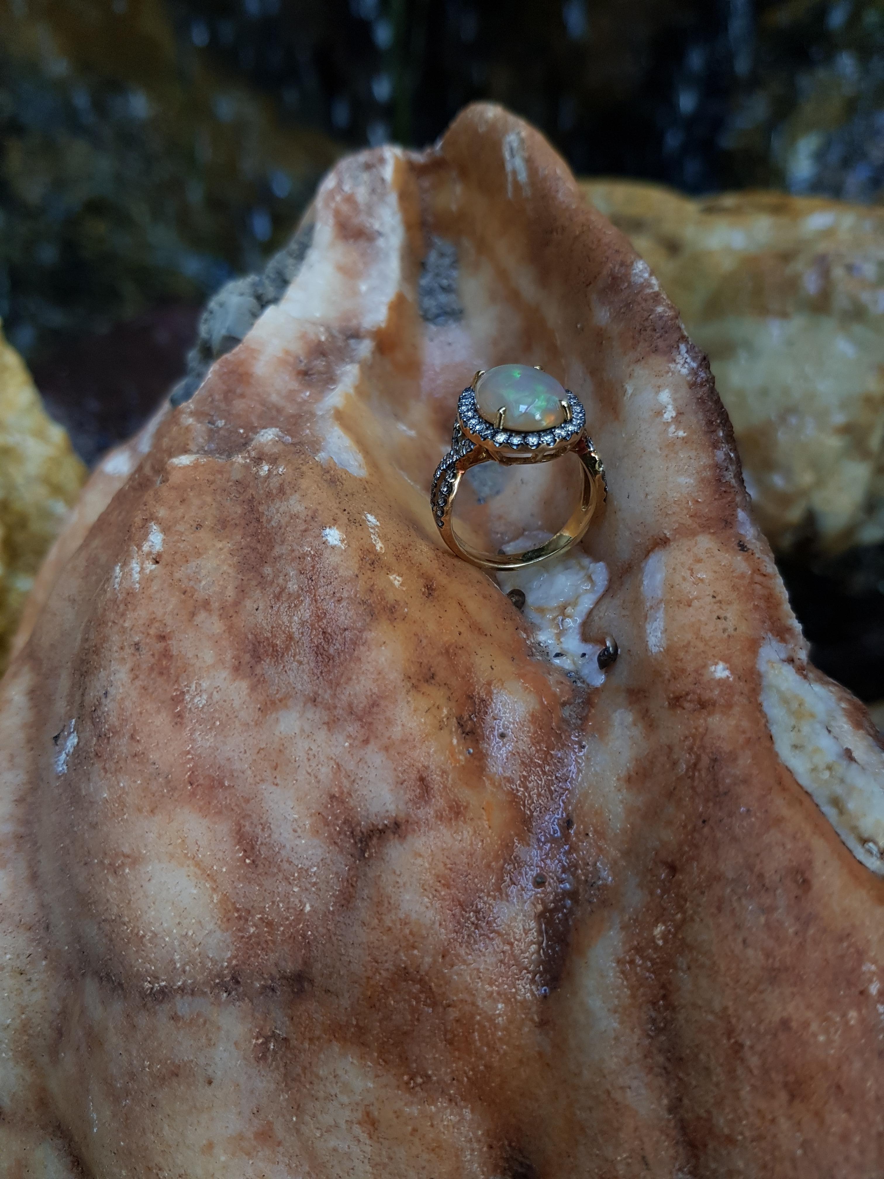 Women's Opal with Brown Diamond Ring Set in 18 Karat Gold Settings For Sale