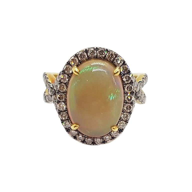 Opal with Brown Diamond Ring Set in 18 Karat Gold Settings For Sale