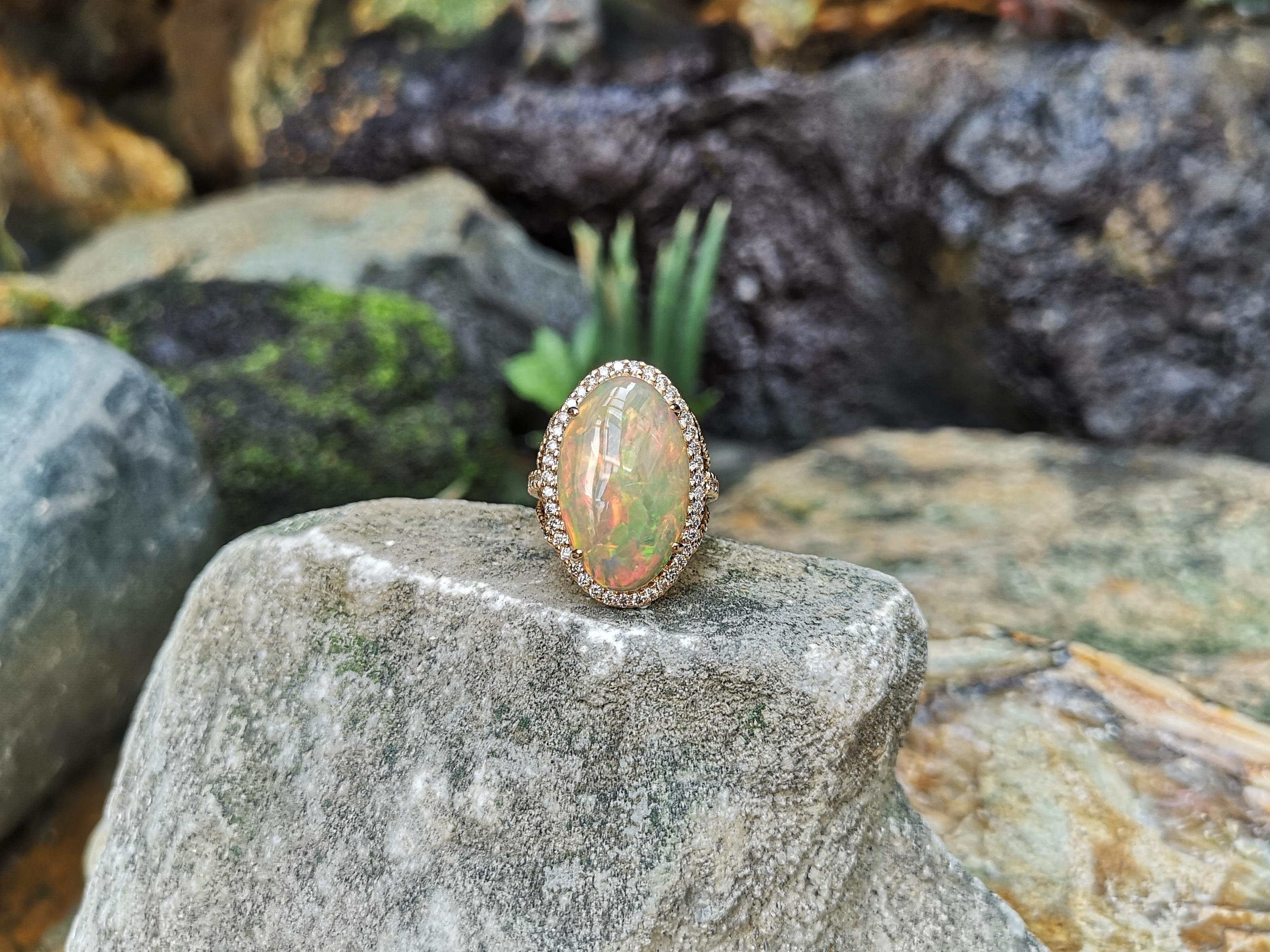 Opal with Brown Diamond Ring Set in 18 Karat Rose Gold Settings For Sale 3