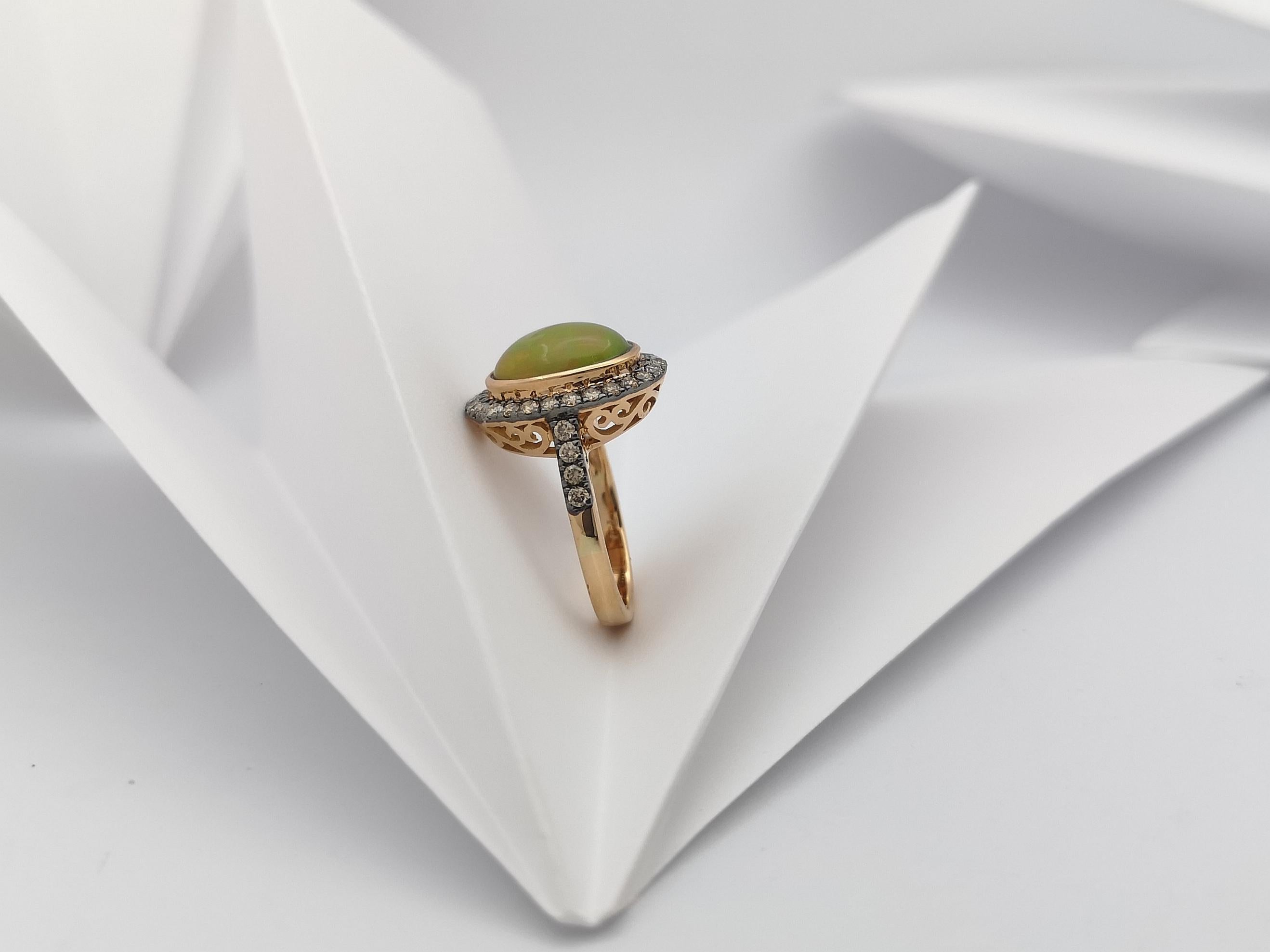 Anello Opale con diamante marrone incastonato in oro rosa 18 carati in vendita 4