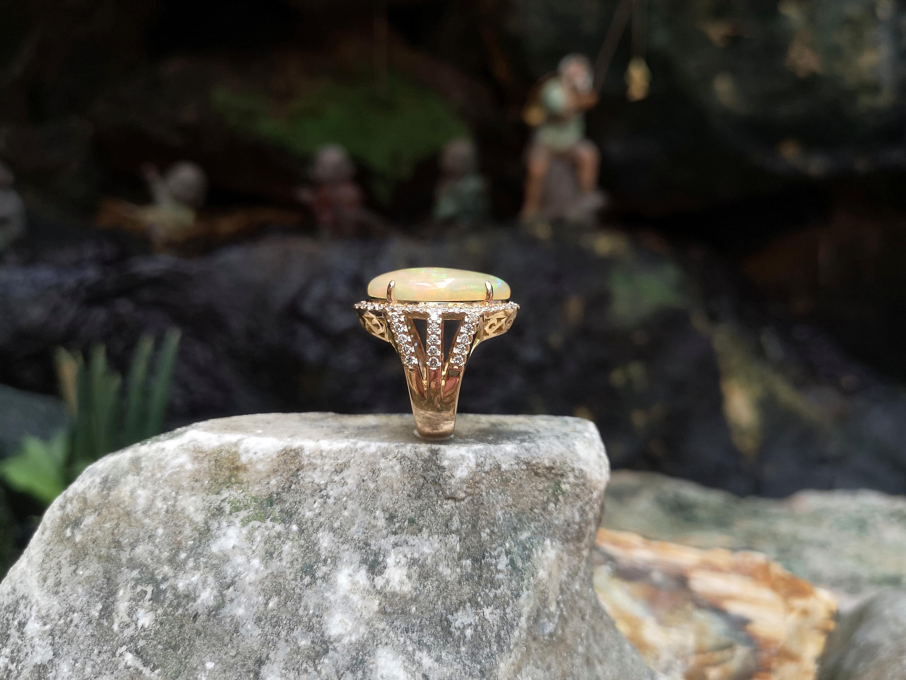Opal with Brown Diamond Ring Set in 18 Karat Rose Gold Settings For Sale 3