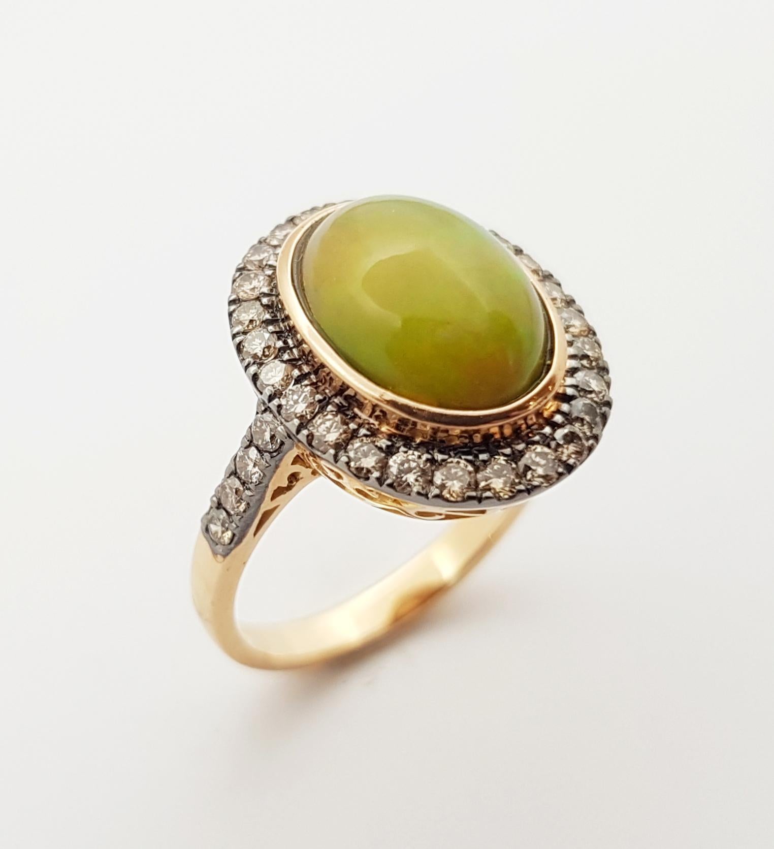Anello Opale con diamante marrone incastonato in oro rosa 18 carati in vendita 5