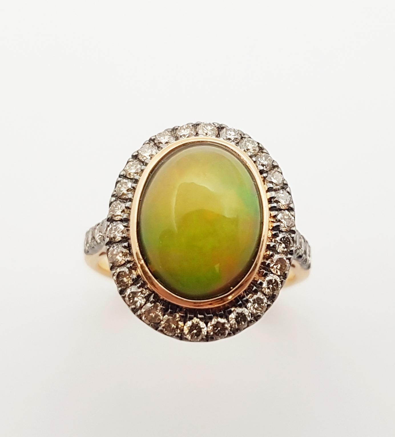 Opal with Brown Diamond Ring Set in 18 Karat Rose Gold Settings For Sale 3