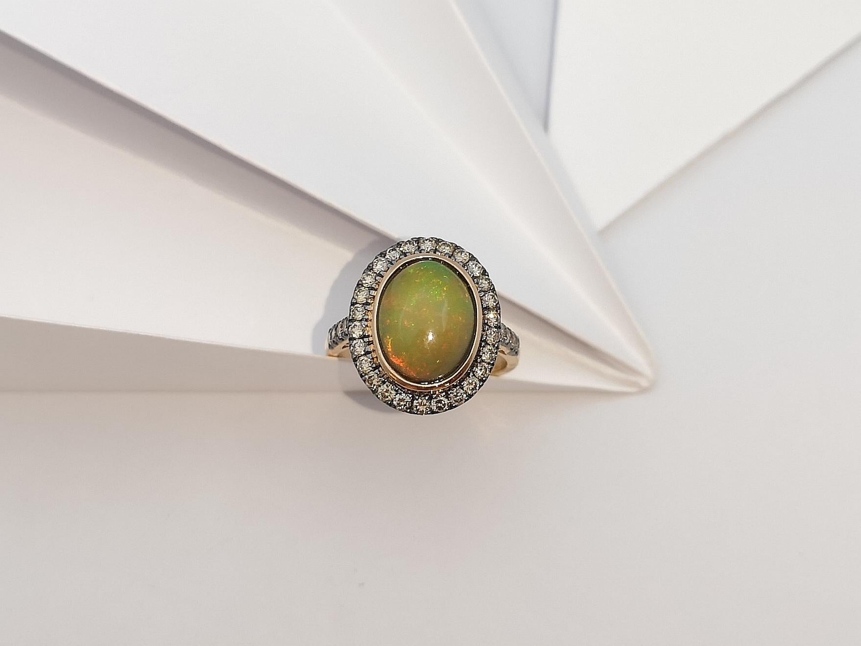 Opal with Brown Diamond Ring Set in 18 Karat Rose Gold Settings For Sale 7