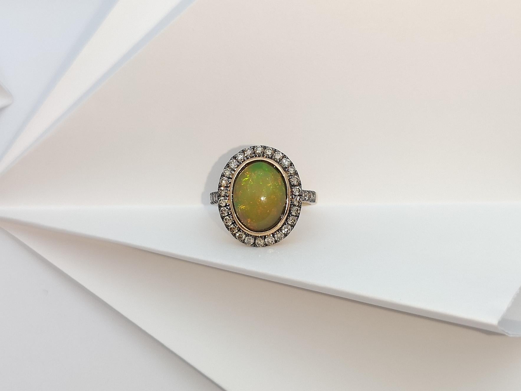 Opal with Brown Diamond Ring Set in 18 Karat Rose Gold Settings For Sale 8