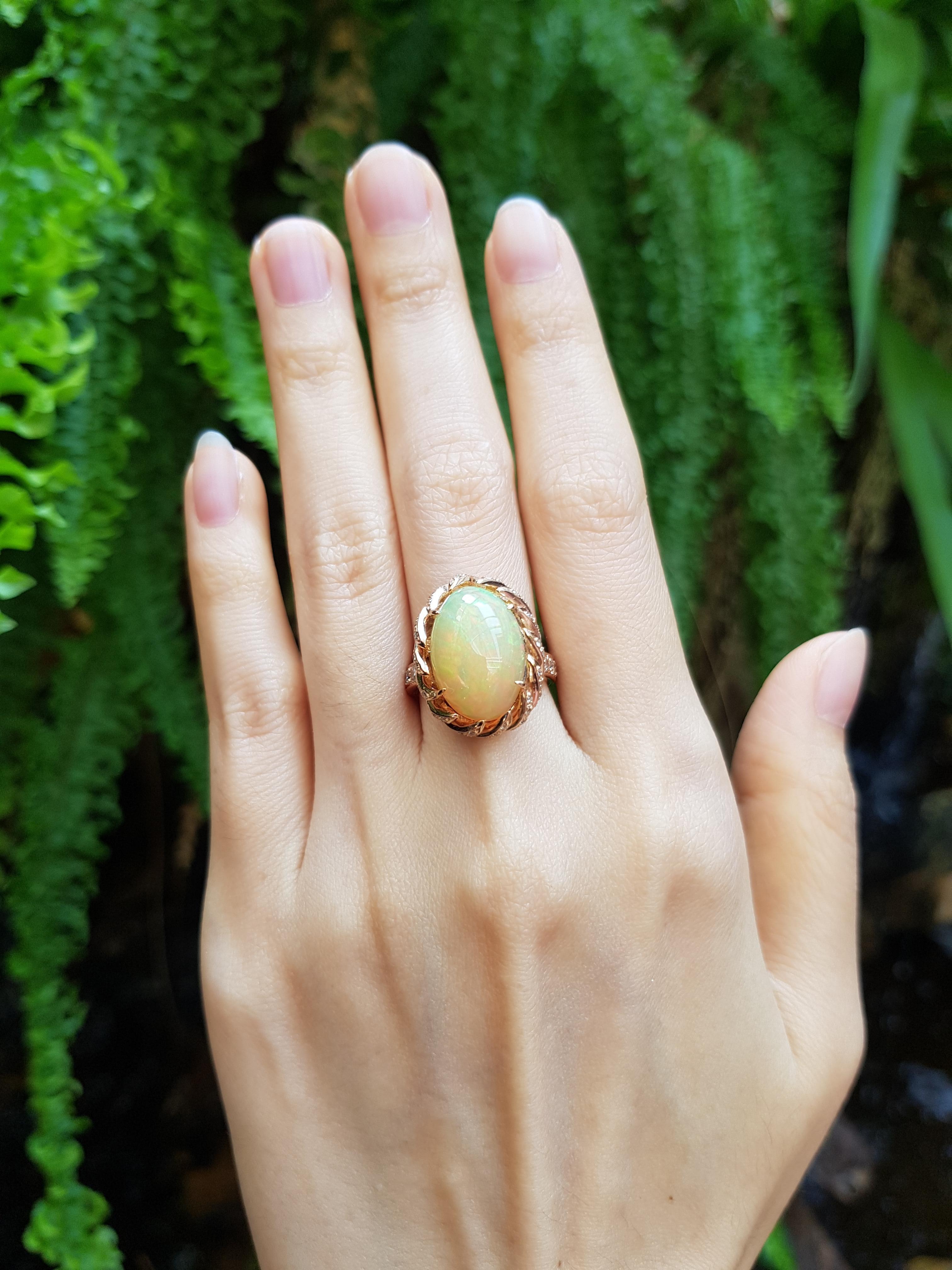 Cabochon Opal with Brown Diamond Ring set in 18 Karat Rose Gold Settings For Sale