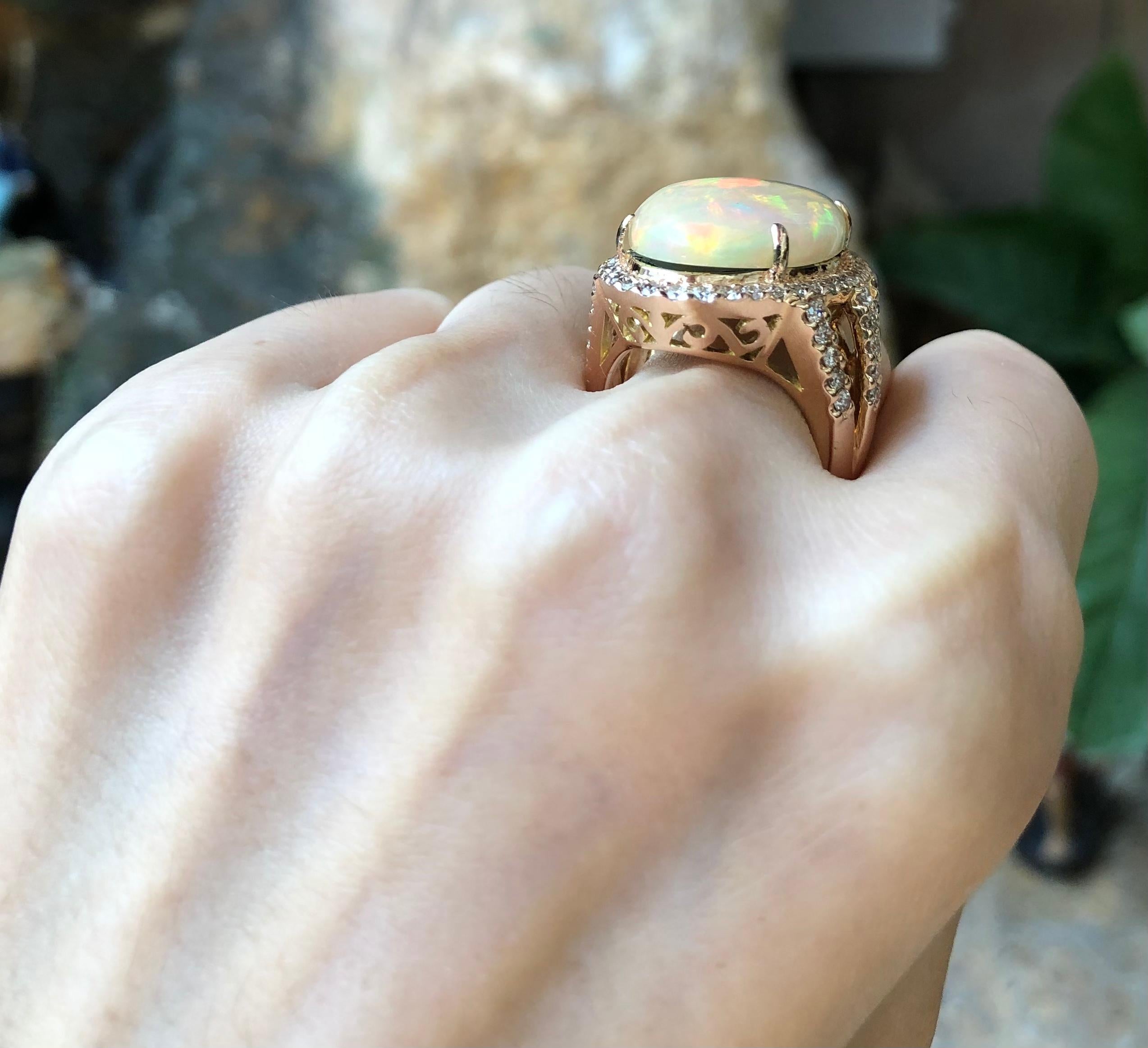 Cabochon Opal with Brown Diamond Ring Set in 18 Karat Rose Gold Settings For Sale