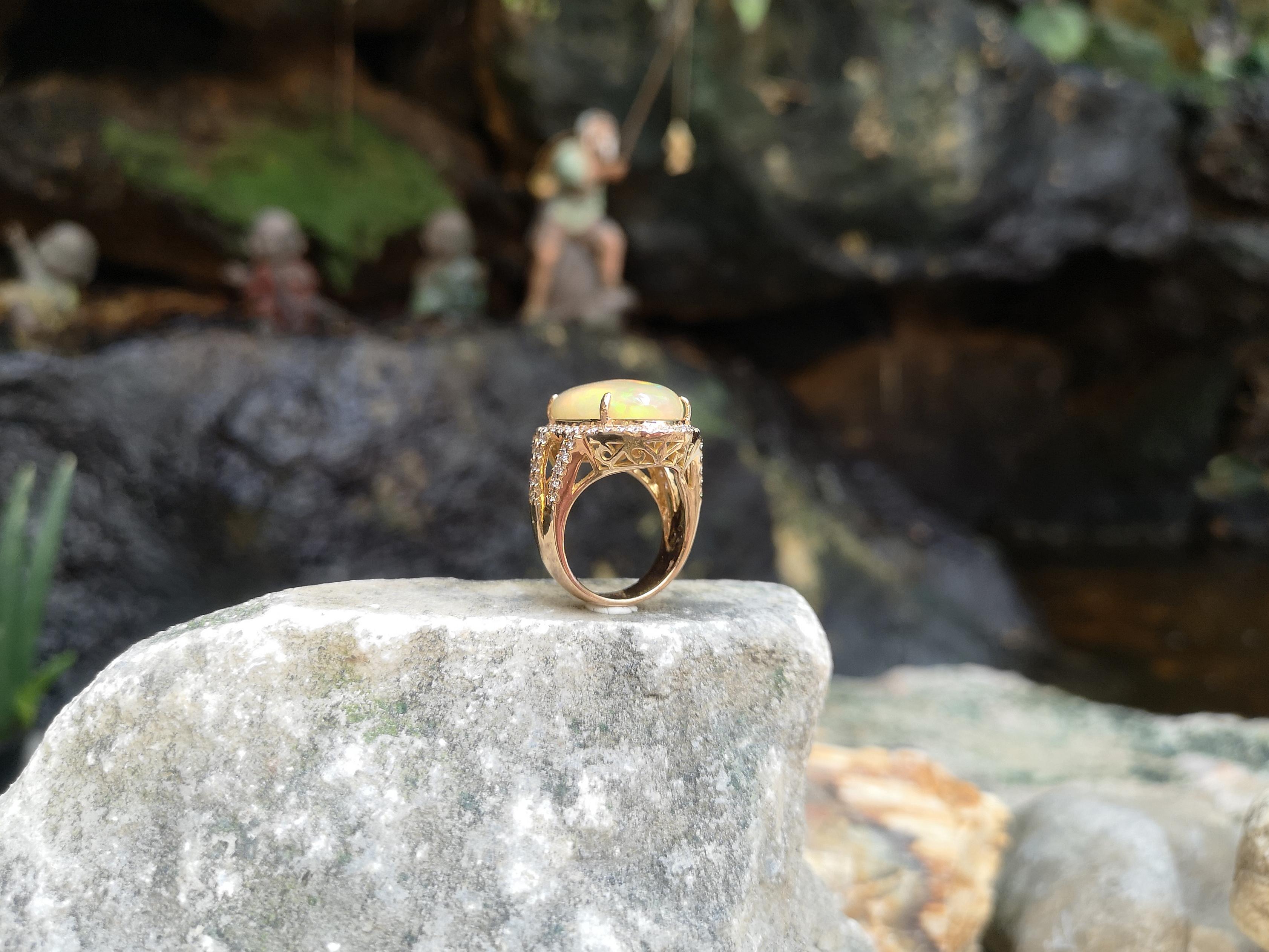 Opal with Brown Diamond Ring Set in 18 Karat Rose Gold Settings In New Condition For Sale In Bangkok, TH