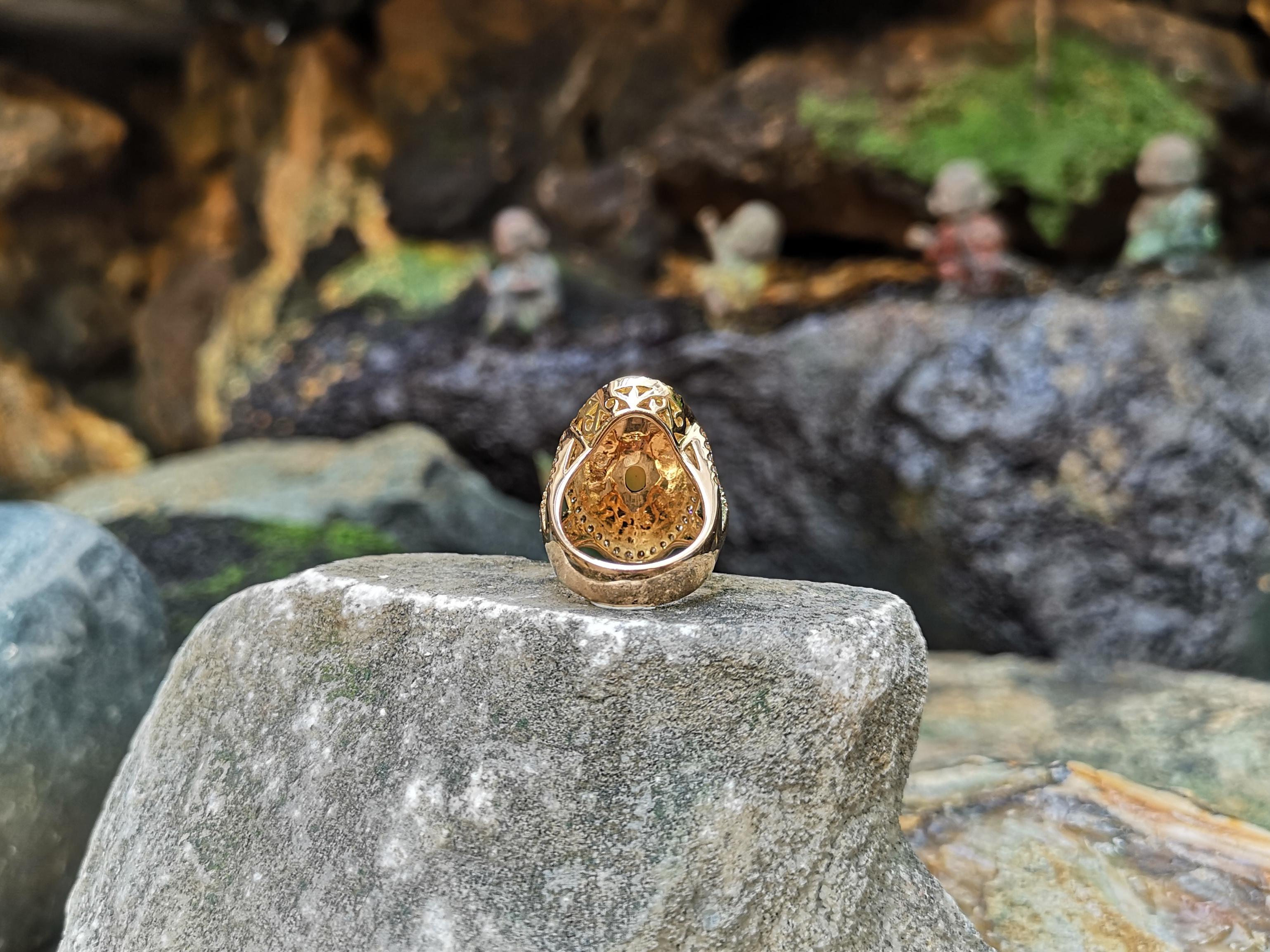 Women's Opal with Brown Diamond Ring Set in 18 Karat Rose Gold Settings For Sale