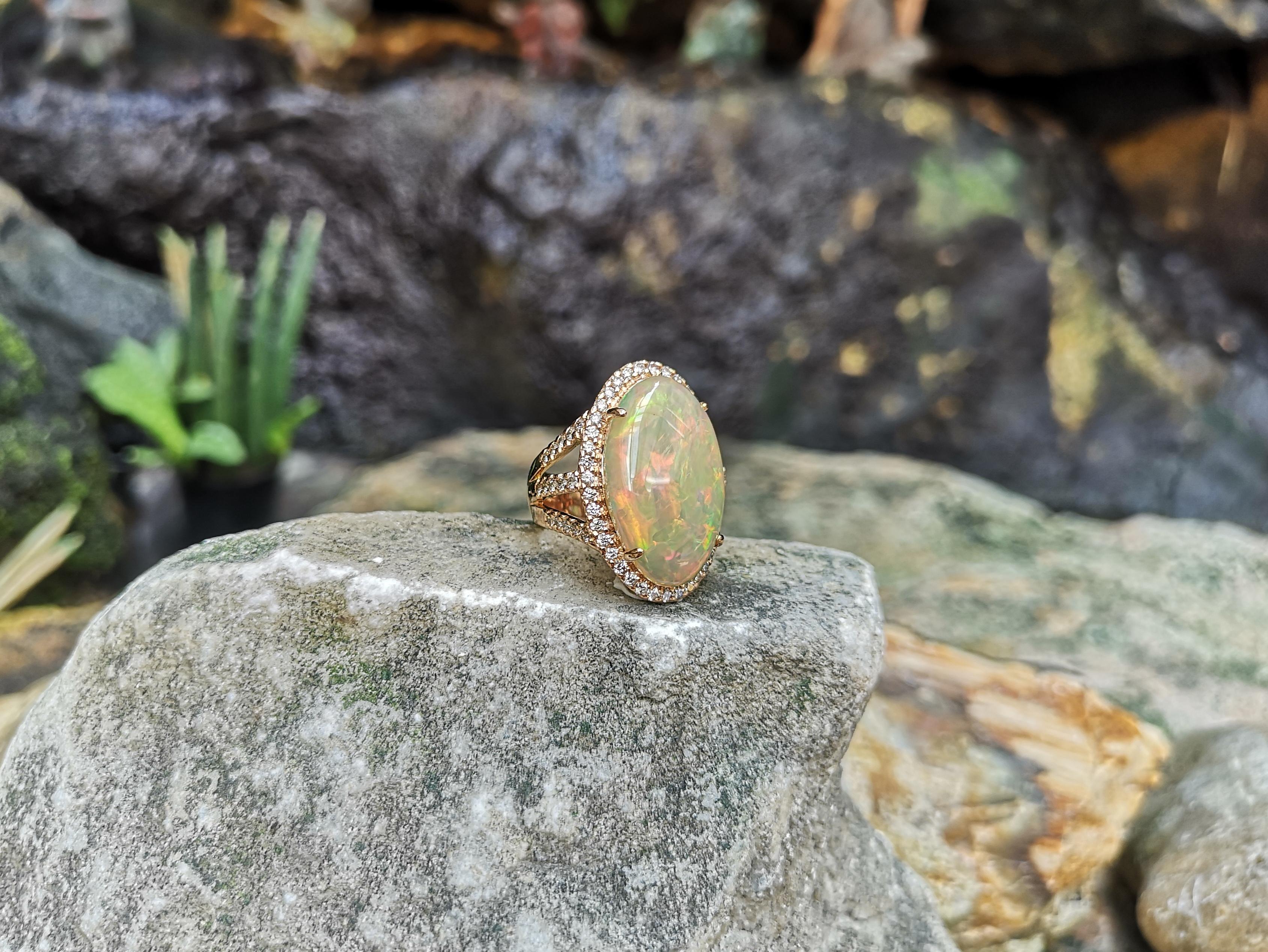 Opal with Brown Diamond Ring Set in 18 Karat Rose Gold Settings For Sale 2