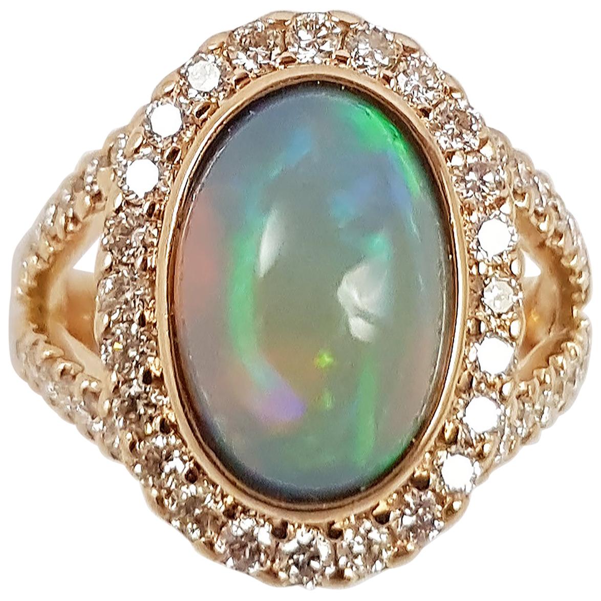 Opal mit braunem Diamantring aus 18 Karat Roségold in Fassung