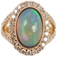 Opal mit braunem Diamantring aus 18 Karat Roségold in Fassung