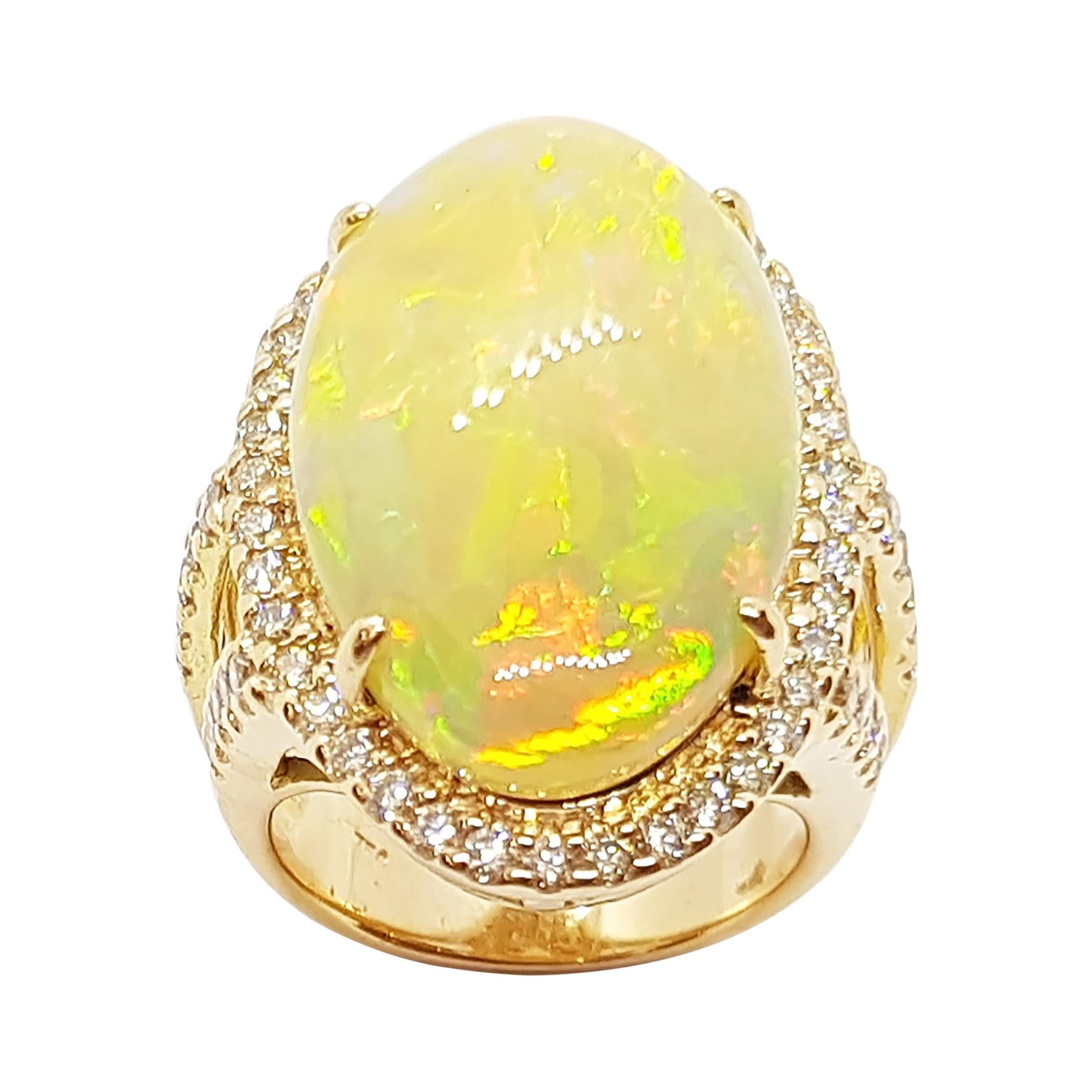 Opal with Brown Diamond Ring Set in 18 Karat Rose Gold Settings For Sale