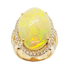 Opal with Brown Diamond Ring Set in 18 Karat Rose Gold Settings