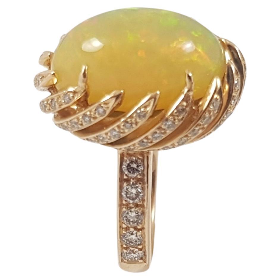 Opal with Brown Diamond Ring set in 18 Karat Rose Gold Settings