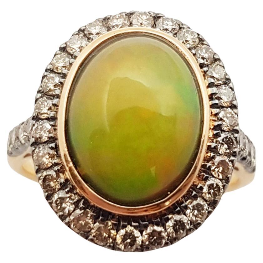 Opal with Brown Diamond Ring Set in 18 Karat Rose Gold Settings For Sale