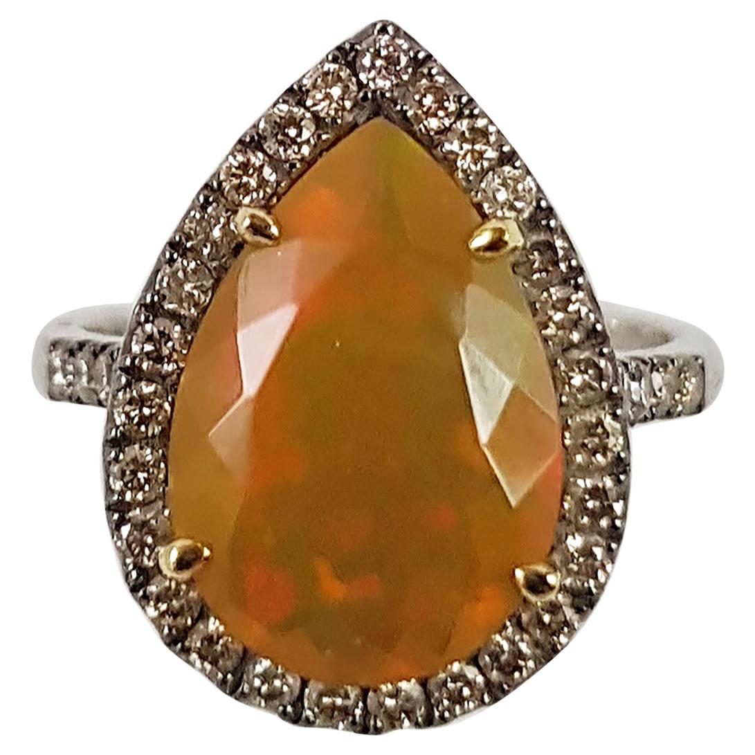 Opal with Brown Diamond Ring Set in 18 Karat White Gold Settings