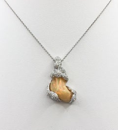 Opal with Diamond Pendant Set in 18 Karat White Gold Settings