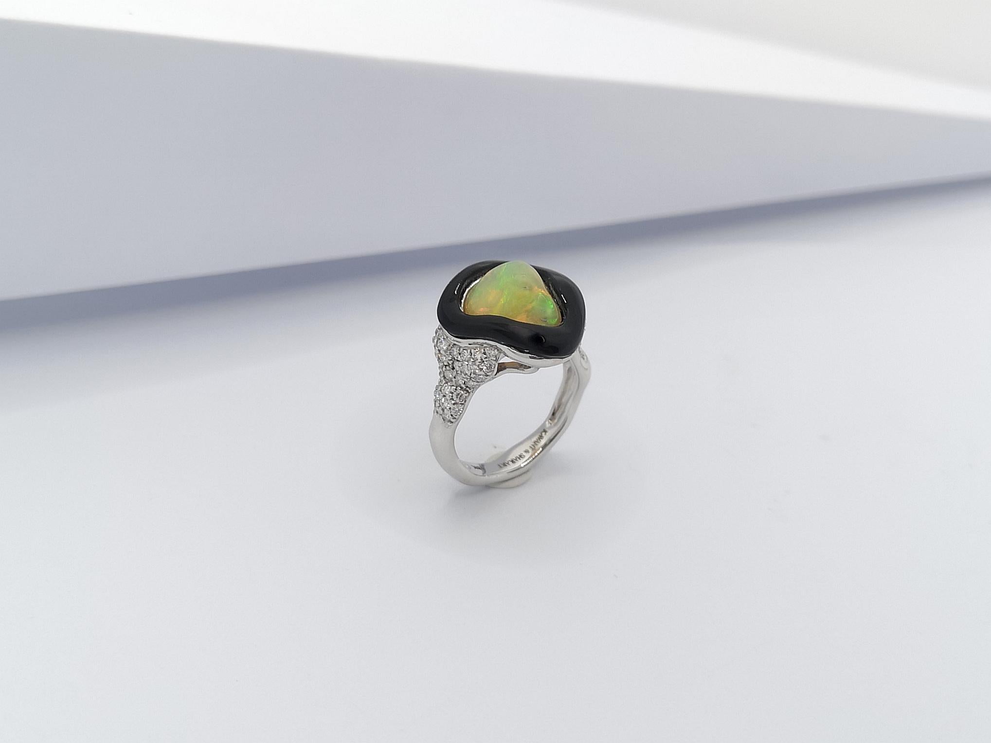 Opal with Diamond Ring Set in 18 Karat White Gold Setting For Sale 5