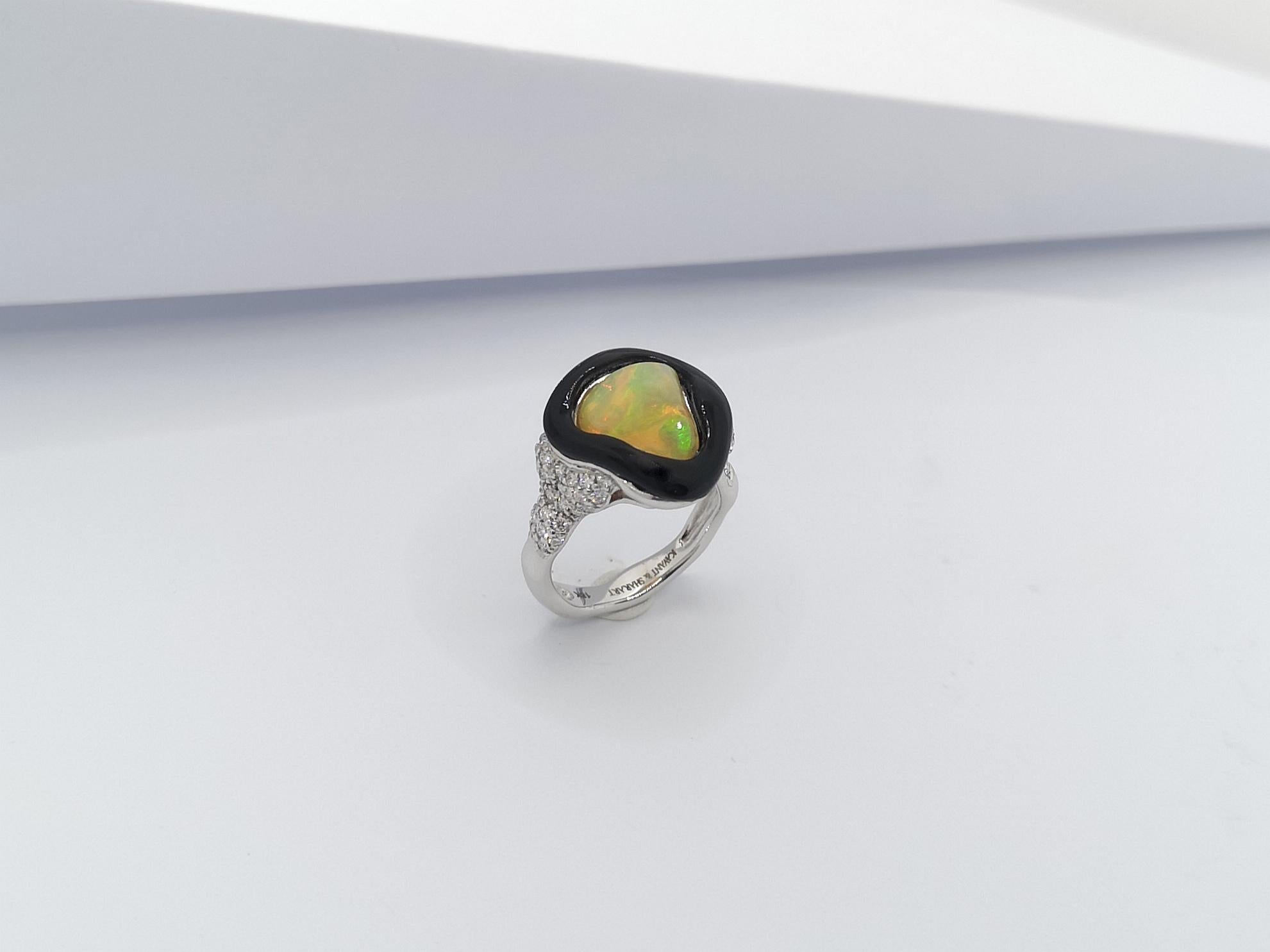 Opal with Diamond Ring Set in 18 Karat White Gold Setting For Sale 6