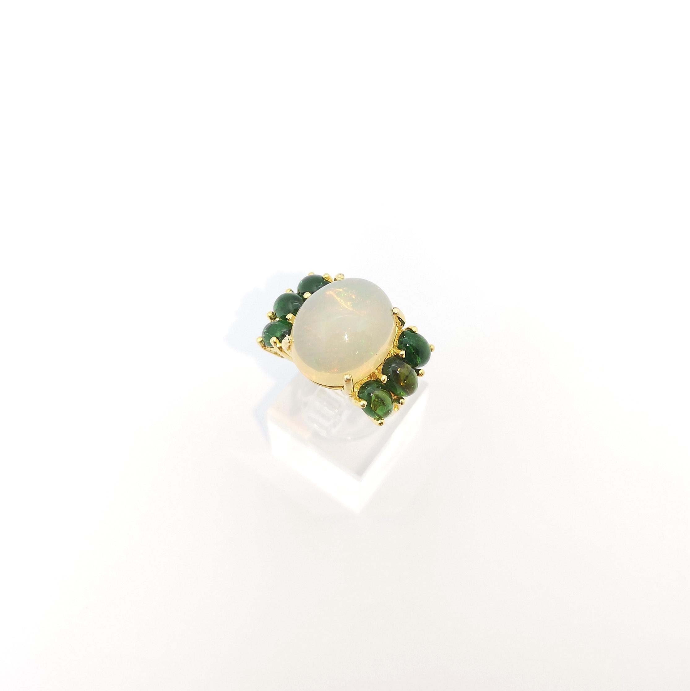 Opal with Green Tourmaline Ring set in 18K Gold Settings For Sale 4