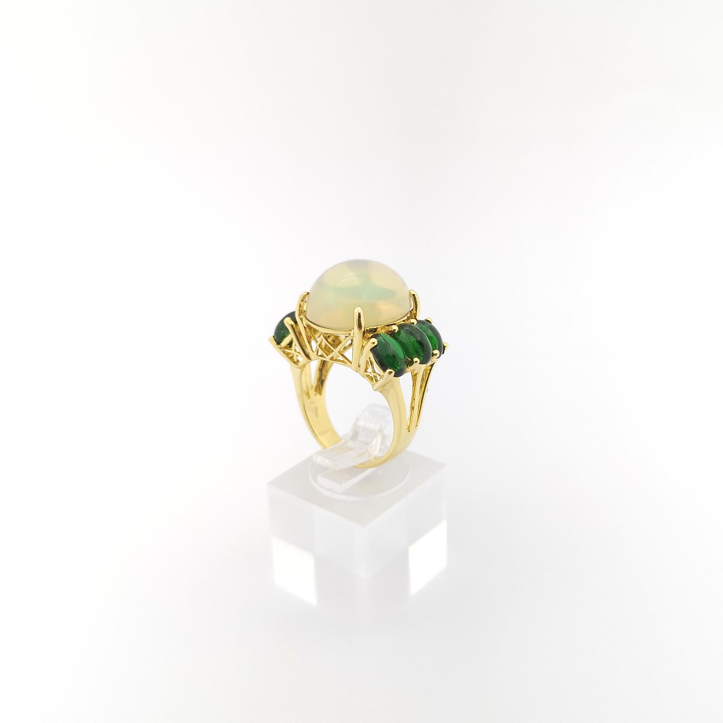 Opal with Green Tourmaline Ring set in 18K Gold Settings For Sale 6