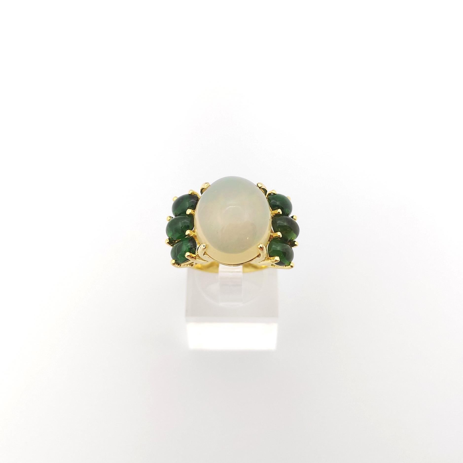 Opal with Green Tourmaline Ring set in 18K Gold Settings For Sale 7
