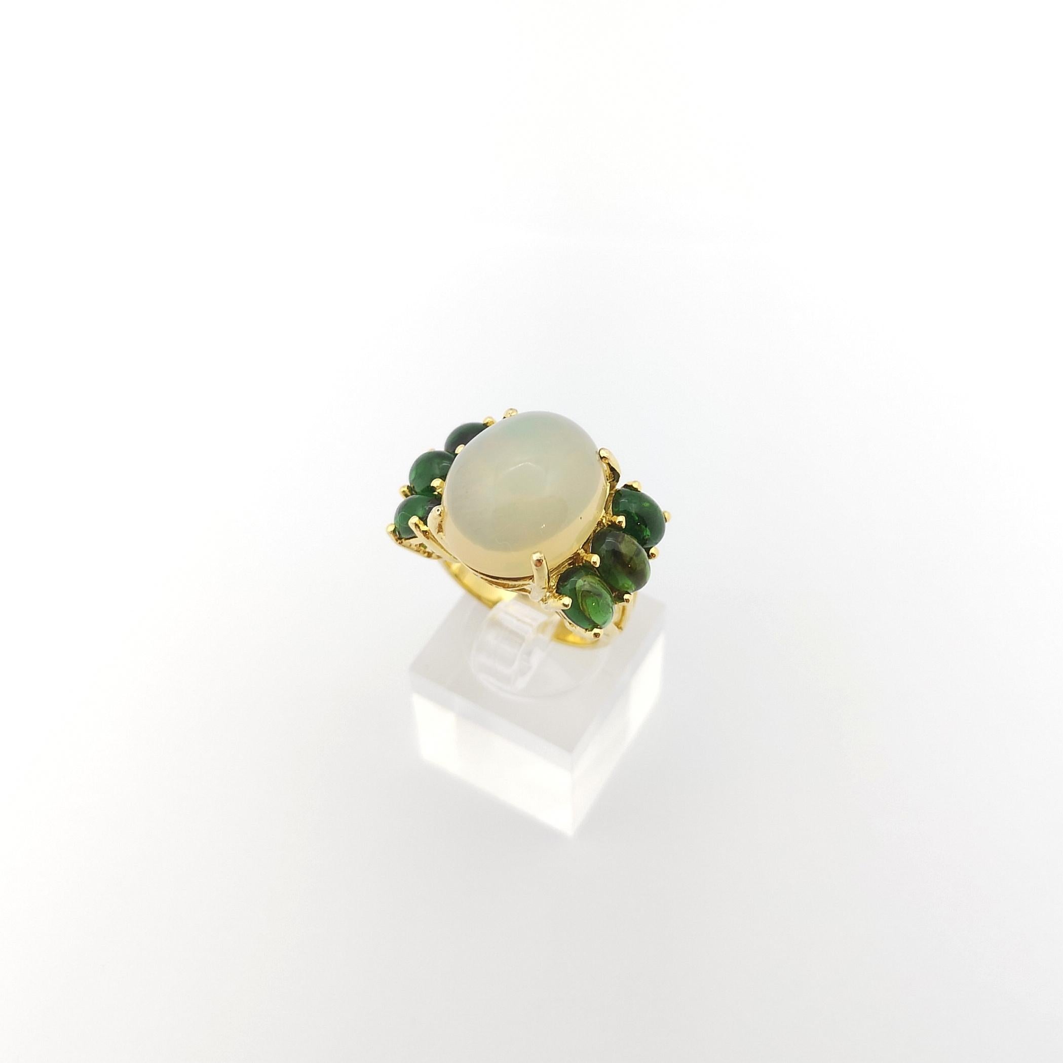 Opal with Green Tourmaline Ring set in 18K Gold Settings For Sale 8